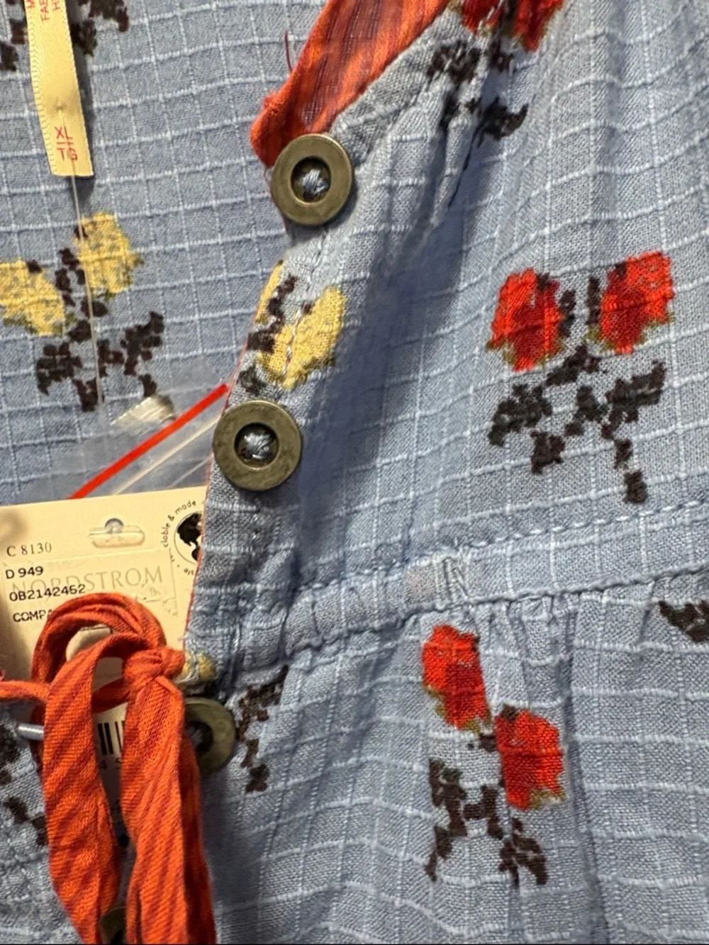 Free People Blue Floral Mini Dress with Red Accents - Picture 5 of 7